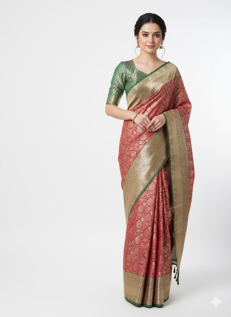 Semi pattu saree with Stitched blouse. — Sarees, front view